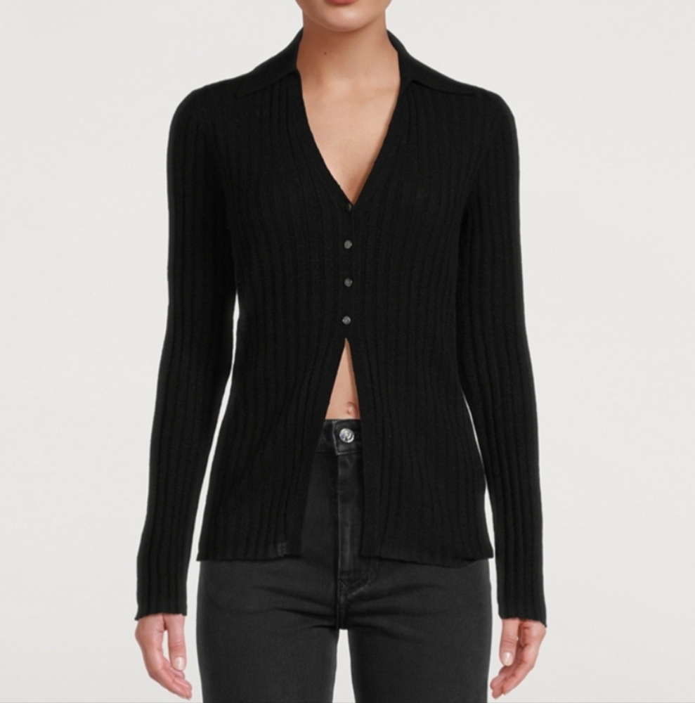 GUEST IN RESIDENCE Rib-Knit Cardigan Black Sweater Cashmere Wool Women's Medium